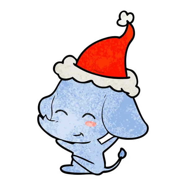 Noel Baba şapkası giyen bir filin dokulu çizgi film sevimli el çekilmiş