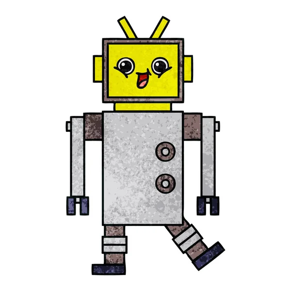 Retro Grunge Konsistens Tecknad Robot — Stock vektor