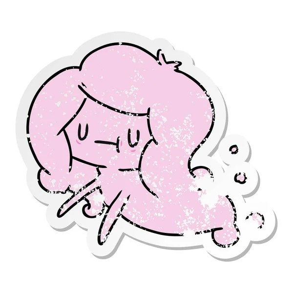 Distressed Sticker Cartoon Illustration Kawaii Cute Ghost — Stock Vector