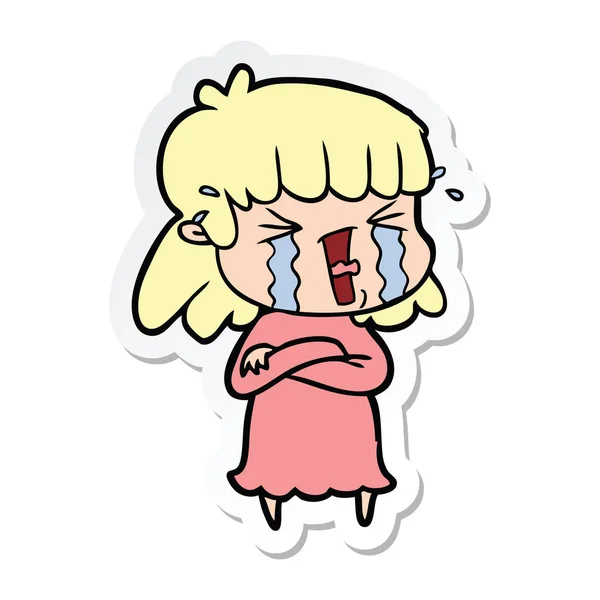 Sticker Cartoon Woman Tears — Stock Vector