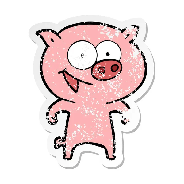 Zoufalý Nálepky Veselá Pig Cartoon — Stockový vektor
