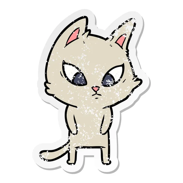 Nödställda klistermärke av en förvirrad tecknad katt — Stock vektor
