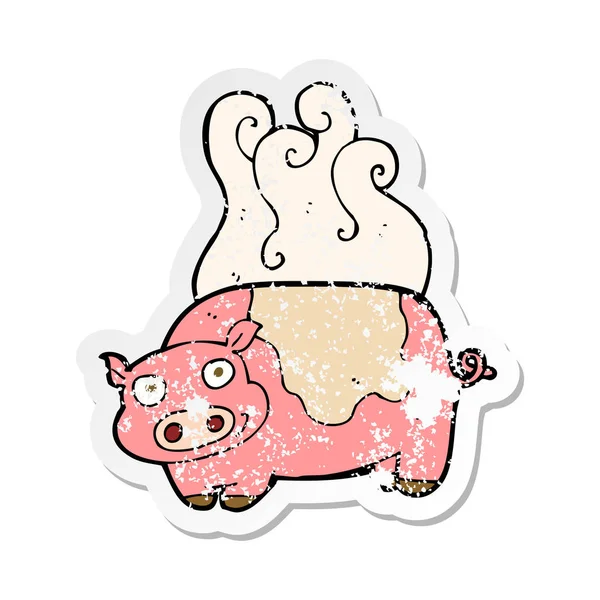 Etiqueta Angustiada Retro Porco Dos Desenhos Animados — Vetor de Stock