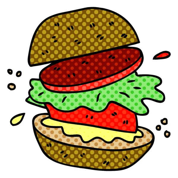 Estilo Quadrinhos Peculiar Desenho Animado Hambúrguer Vegetariano —  Vetores de Stock