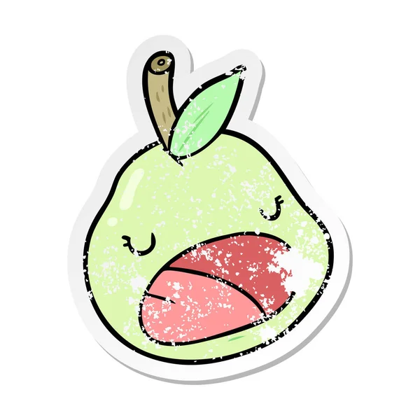Distressed Sticker Cartoon Pear — Stock Vector