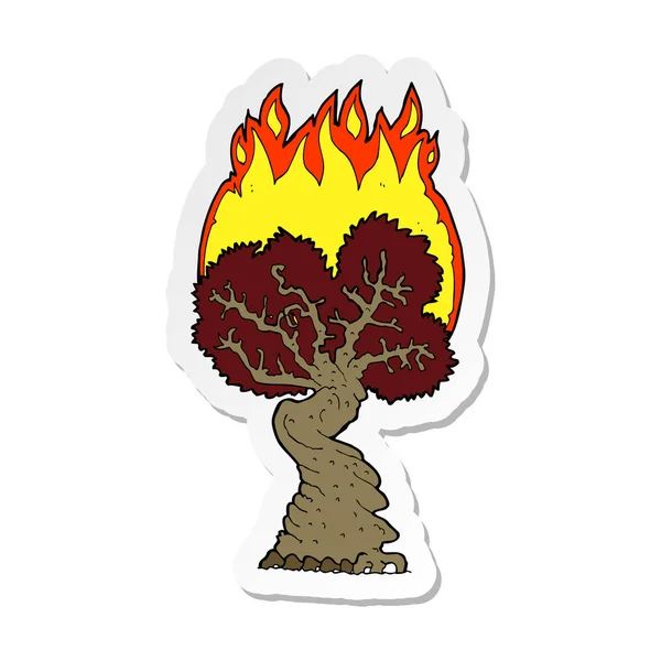 Etiqueta Uma Árvore Ardente Desenho Animado — Vetor de Stock