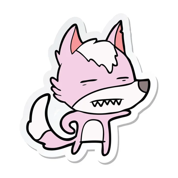 Sticker Van Een Cartoon Wolf Weergeven Tanden — Stockvector