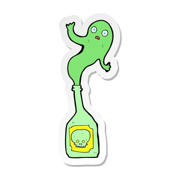 Pegatina de un fantasma de dibujos animados en botella — Vector de stock