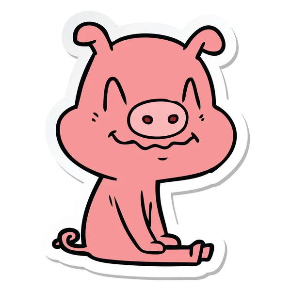 Stiker Dari Kartun Gugup Babi Duduk - Stok Vektor