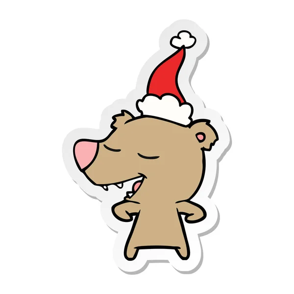 Handgezeichnete Sticker Karikatur Eines Bären Mit Weihnachtsmütze — Stockvektor