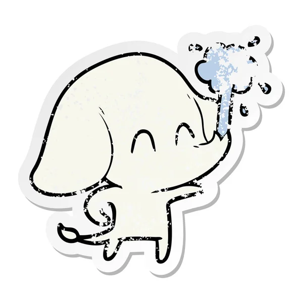 Verontruste Sticker Van Een Leuke Cartoon Olifant Spuiten Van Water — Stockvector