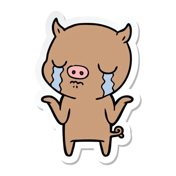Sticker of a cartoon pig crying — Stock Vector