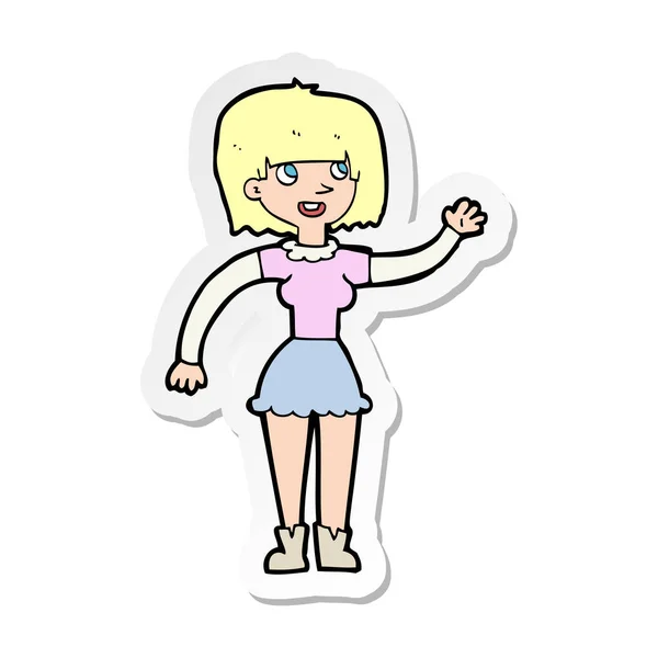 Sticker of a cartoon girl waving — Stock Vector