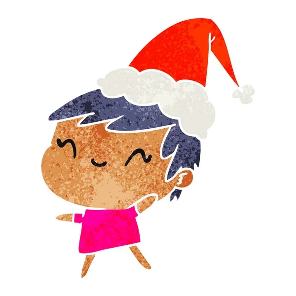 Navidad retro dibujos animados de chica kawaii — Vector de stock