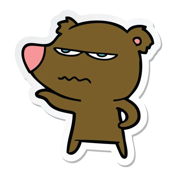 Etiqueta Desenho Animado Urso Irritado —  Vetores de Stock