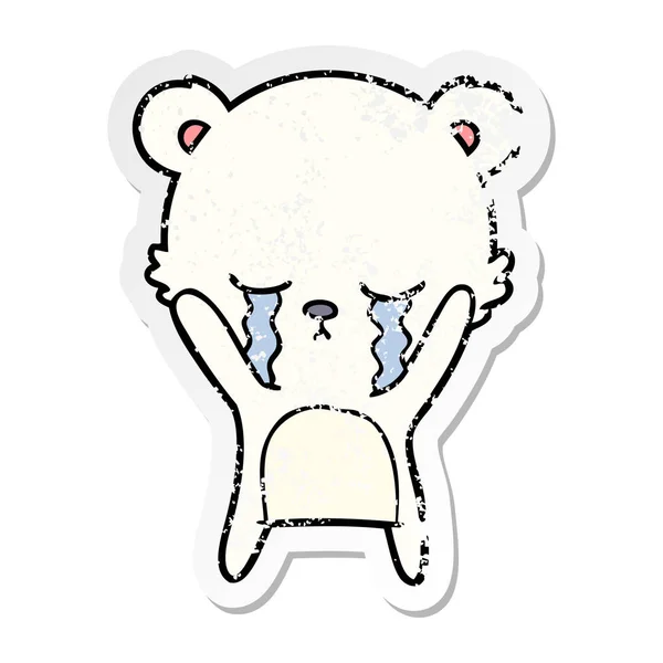 Distressed sticker of a crying cartoon polarbear — Stock Vector