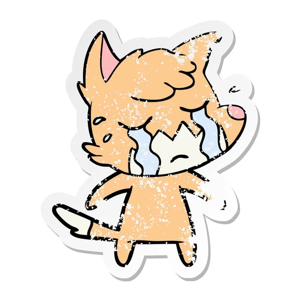 Distressed Sticker Crying Fox Cartoon — Stock Vector