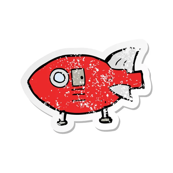 Retro Distressed Sticker Cartoon Space Rocket — Stock Vector