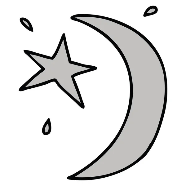 Dessin animé doodle de la lune et une étoile — Image vectorielle
