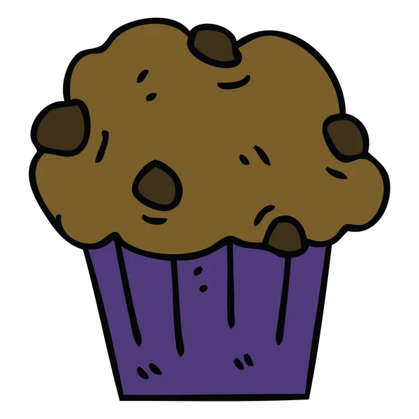 Schrullige handgezeichnete Cartoon-Schokolade-Muffin-Kuchen — Stockvektor