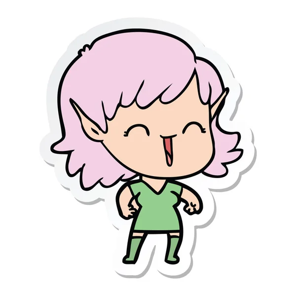 Sticker Cartoon Elf Girl — Stock Vector