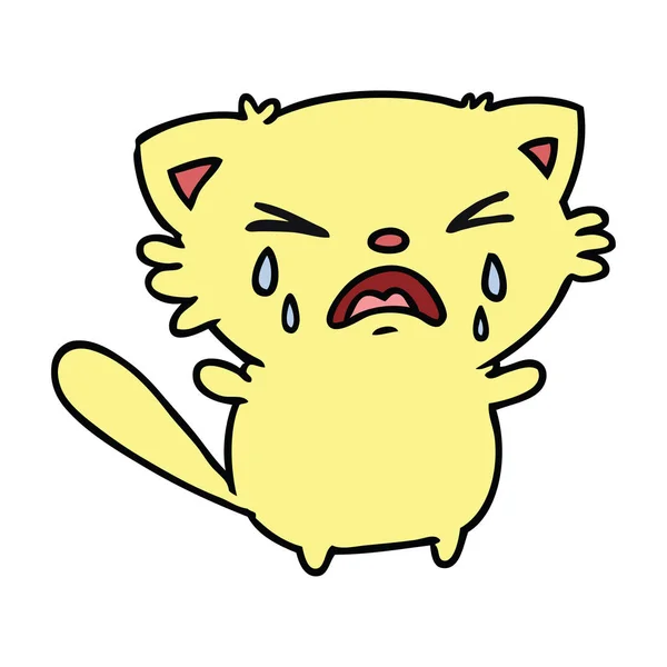 手绘卡通可爱的卡瓦伊哭猫 — 图库矢量图片
