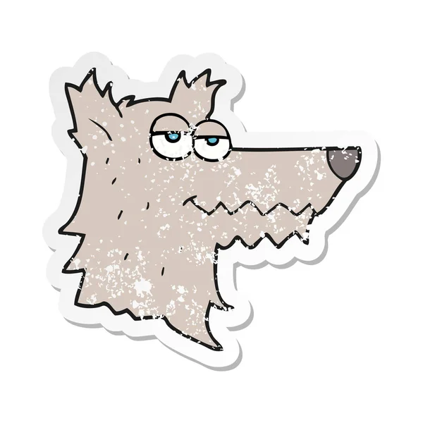 Retro Distressed Sticker Cartoon Wolf Head — Stock Vector