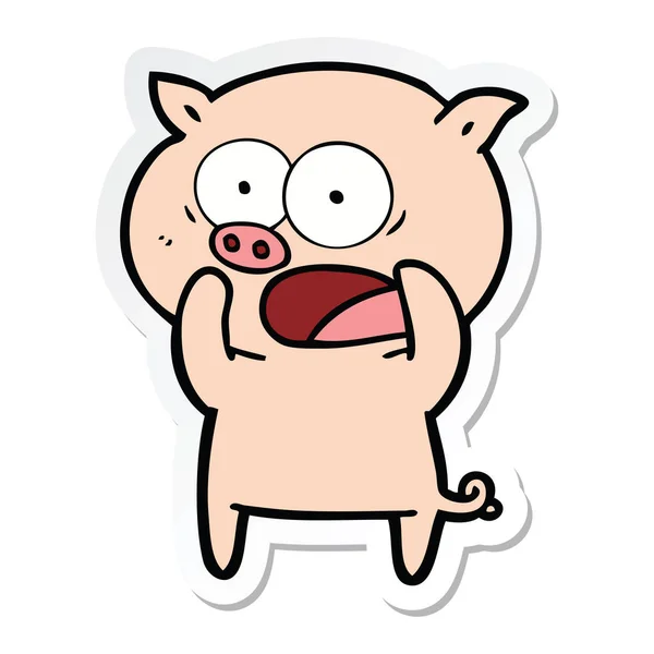 Klistermärke av en tecknad gris skrek — Stock vektor