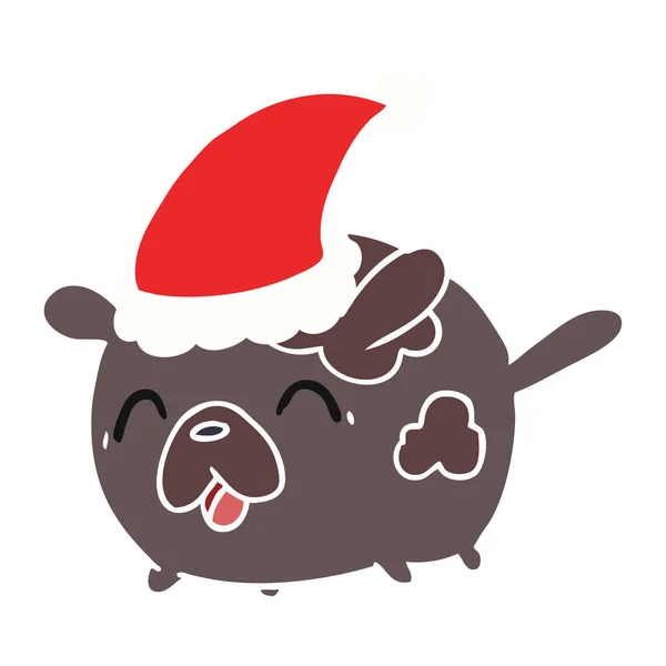 Hand Drawn Christmas Cartoon Kawaii Dog — Stock Vector