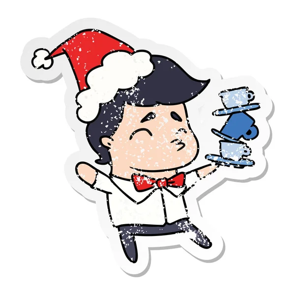 크리스마스는 스티커 만화 귀여운 소년의 고민 — 스톡 벡터
