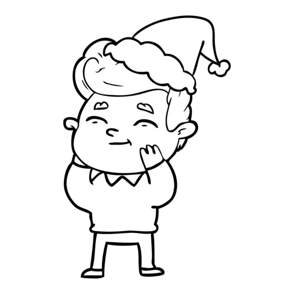 Dibujo Línea Dibujado Mano Feliz Hombre Con Sombrero Santa — Vector de stock