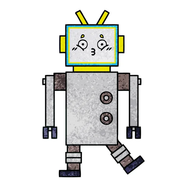 Retro Grunge Texture Cartone Animato Robot — Vettoriale Stock