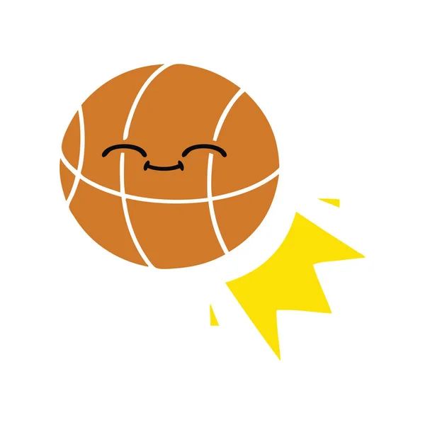 Επίπεδη χρώμα ρετρό καρτούν μπάσκετ — Διανυσματικό Αρχείο