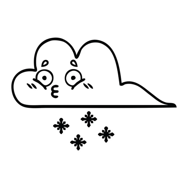 Linha desenho cartoon tempestade neve nuvem — Vetor de Stock