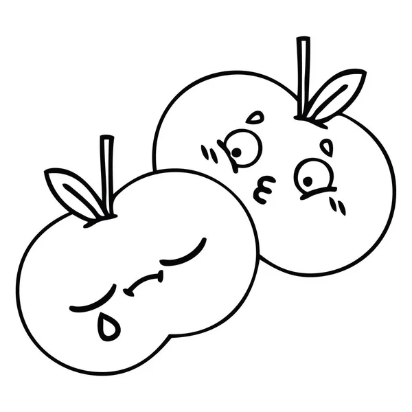 リンゴのジューシーな線画漫画 — ストックベクタ