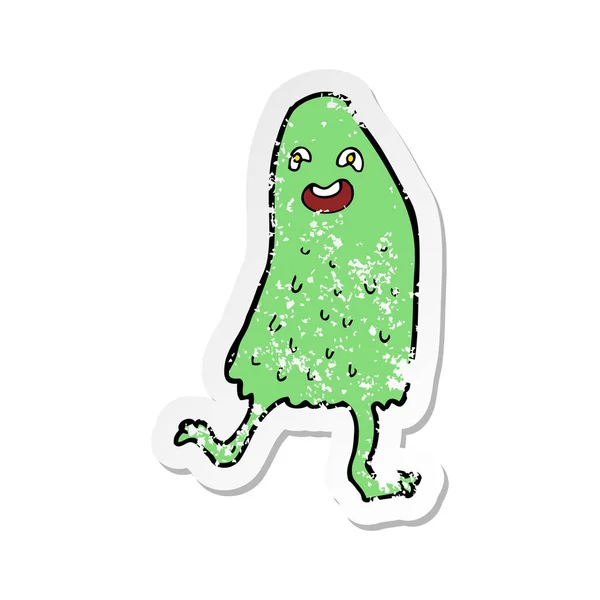 Retro noodlijdende sticker van een cartoon funny slime monster — Stockvector