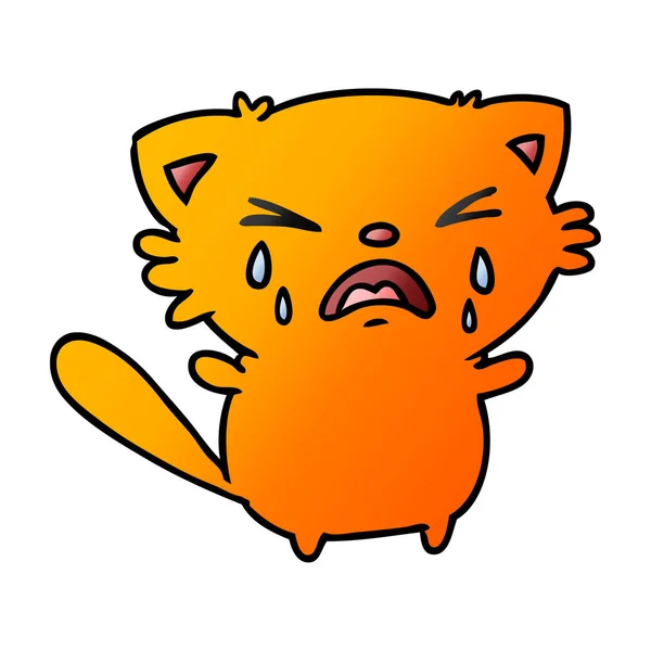Desenho animado gradiente de bonito kawaii choro gato — Vetor de Stock