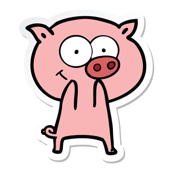 Aufkleber Einer Fröhlichen Schwein Karikatur — Stockvektor