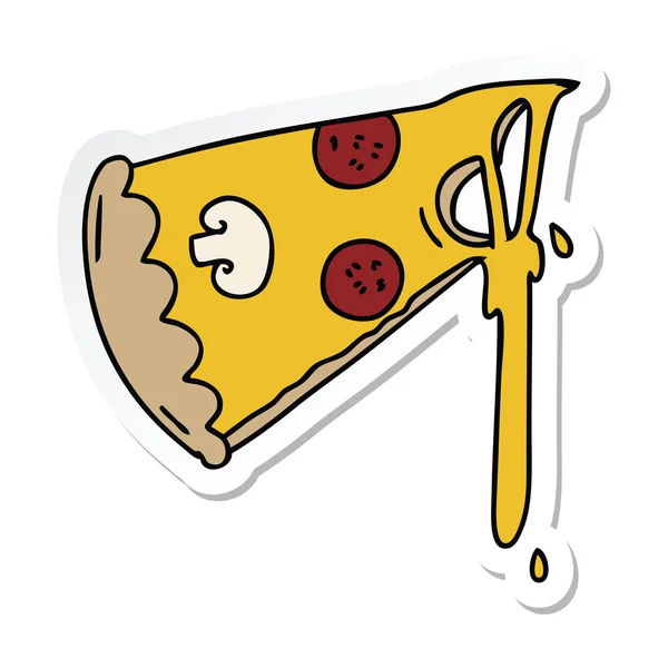 Etiqueta de uma mão peculiar desenhada fatia de desenho animado de pizza —  Vetores de Stock