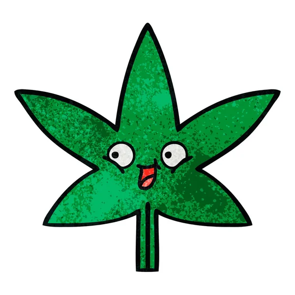 Retro Grunge Doku Karikatür Marihuana Yaprağı — Stok Vektör