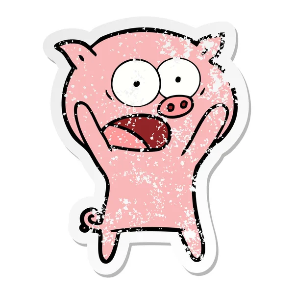 一个卡通猪大喊的苦恼的贴纸 — 图库矢量图片