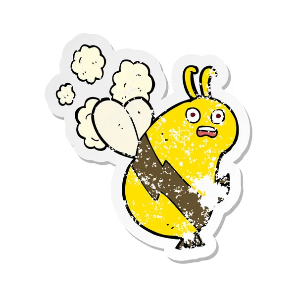 Retro Distressed Sticker Funny Cartoon Bee — Stock Vector