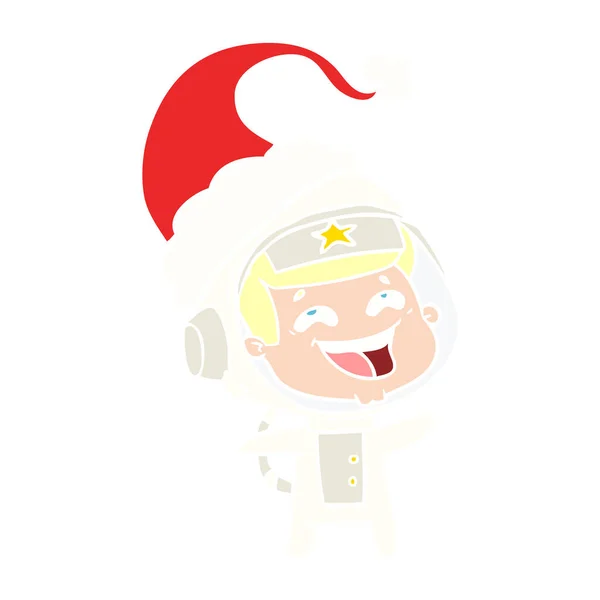 Mão Desenhada Ilustração Cor Plana Astronauta Rindo Usando Chapéu Santa —  Vetores de Stock