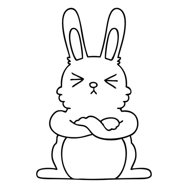 Linea Disegno Eccentrico Cartone Animato Coniglio — Vettoriale Stock