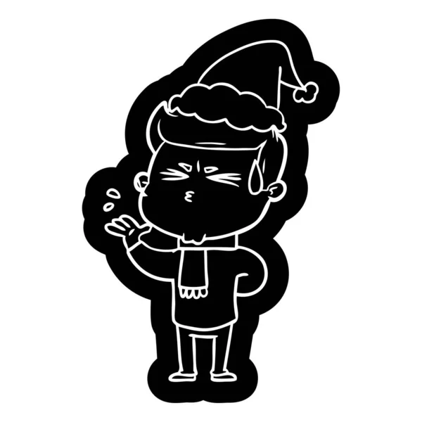 Ícone dos desenhos animados de um homem suando usando chapéu de santa —  Vetores de Stock