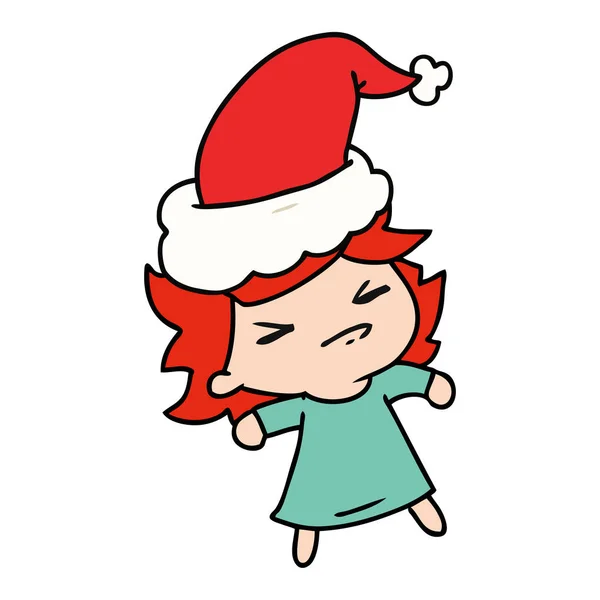 Dessin Animé Noël Dessiné Main Fille Kawaii — Image vectorielle