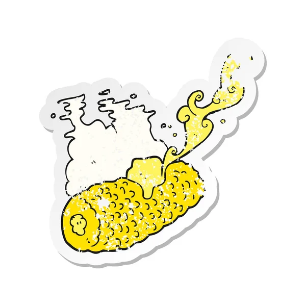 Retro Distressed Sticker Cartoon Corn Cob Butter — Stock Vector