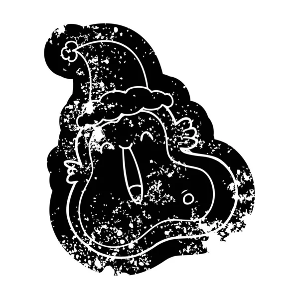 Cartone animato icona angosciata di un germe che indossa cappello di Babbo Natale — Vettoriale Stock