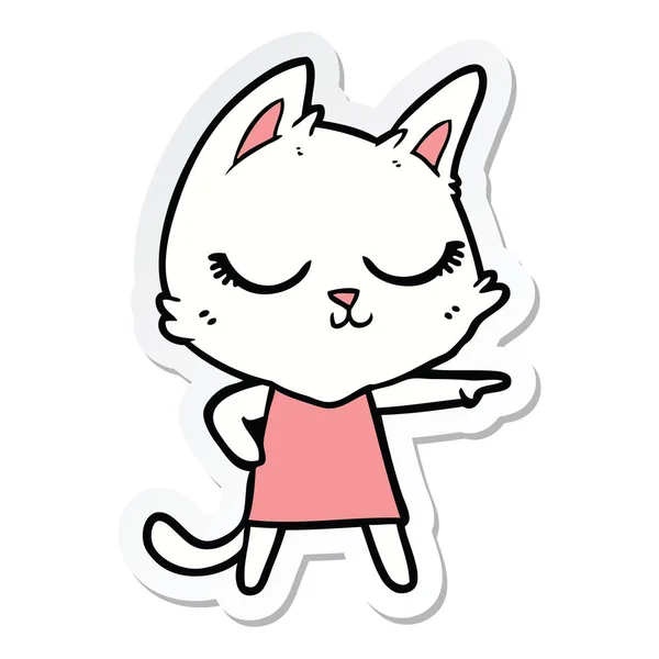 Sticker Calm Cartoon Cat Girl Pointing — Stock Vector