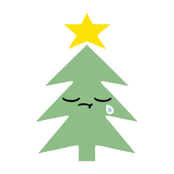 Cor plana retro cartoon árvore de Natal — Vetor de Stock